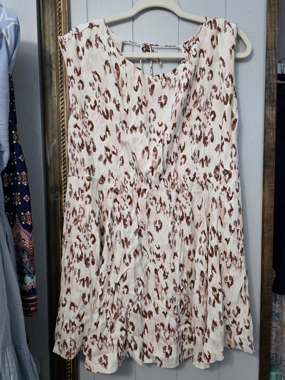 Free People Cream and Brown Abstract Print Mini